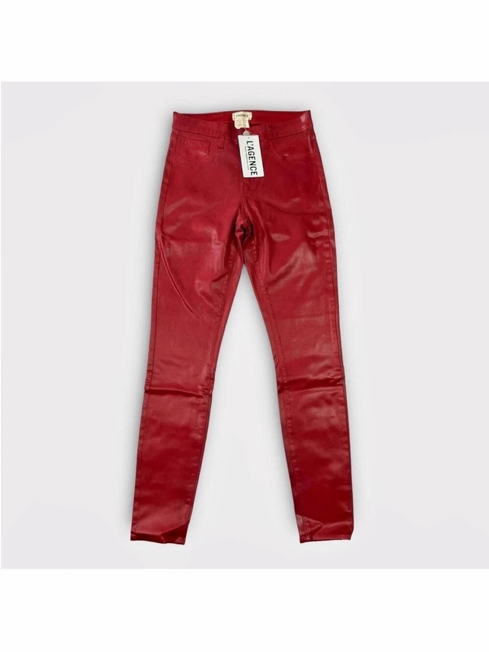 L'AGENCE Margot Coated Cropped Skinny Jean Red Waist 25 NWT